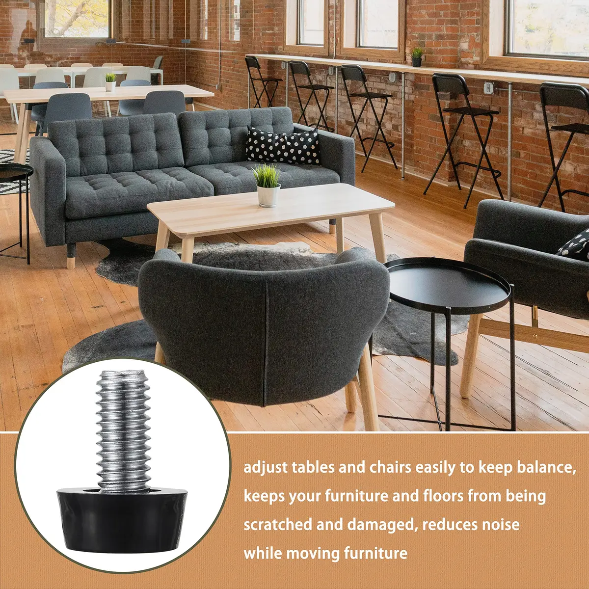 EZALOR 5/16"-18 UNC Thread Adjustable Furniture Levelers Screw 20 Pcs | Floor-Friendly Non-Skid Base - view 6
