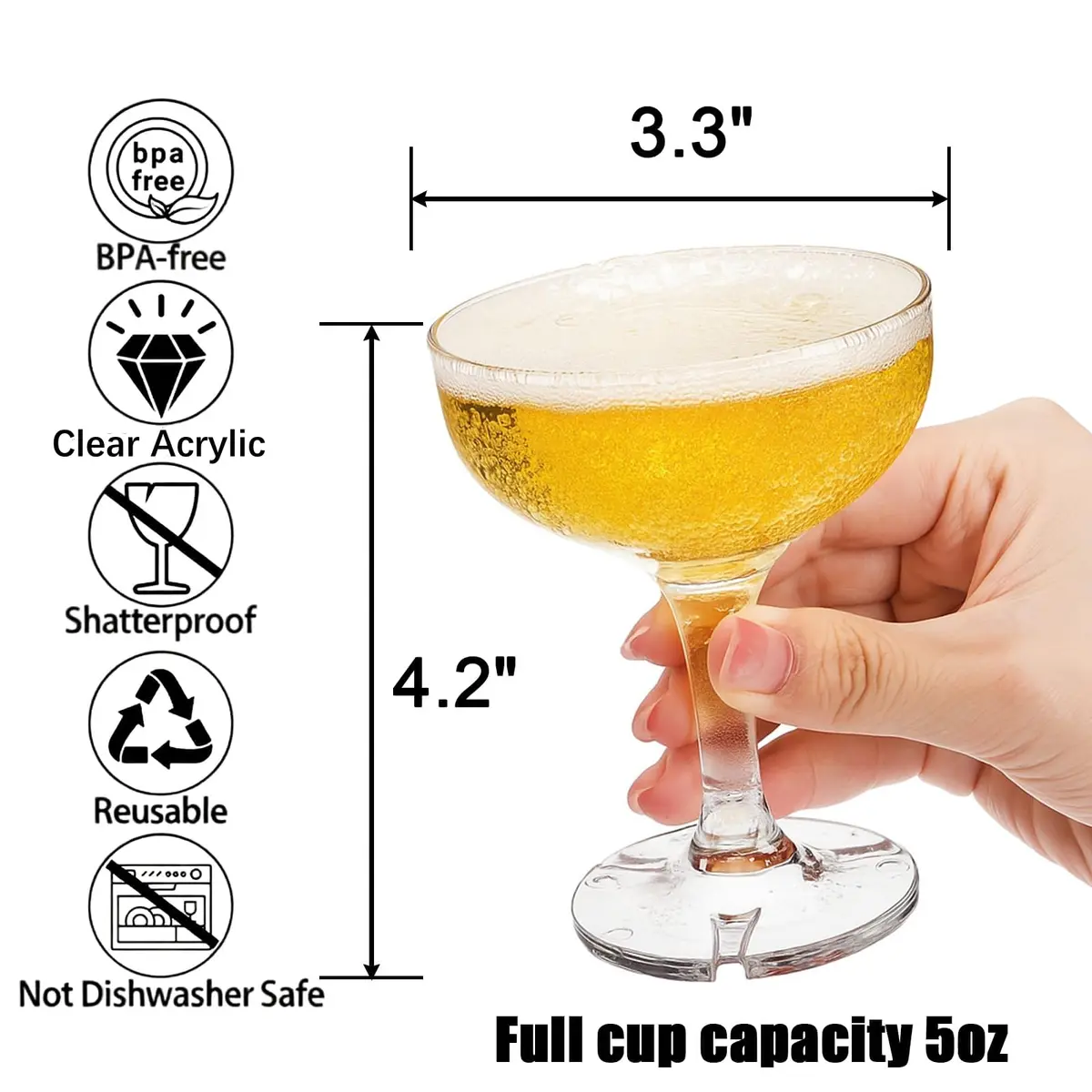 Peohud Set of 20 Coupe Cocktail Glasses, 5 Oz Acrylic | Reusable Champagne Cups for Party & Home - view 2