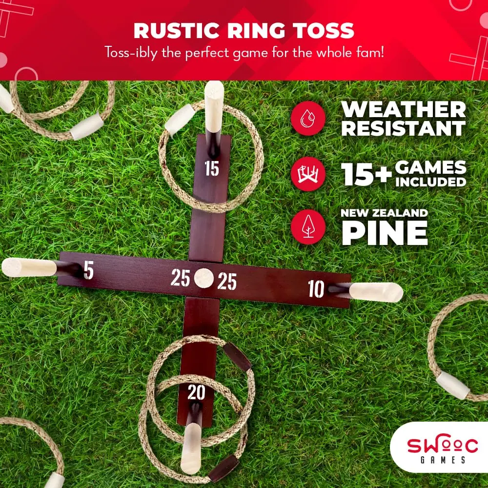 Swooc Rustic Ring Toss Game | All Weather Outdoor Yard Activity for Kids & Adults (16.5 in x 8.5 in) - view 2