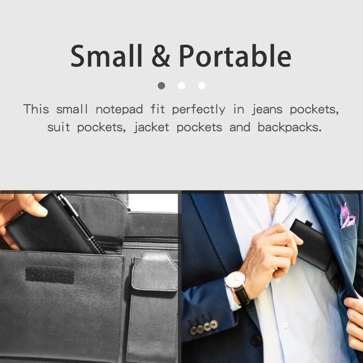 Xhwykzz Black PU Leather Pocket Notebook Holder Set with Pen & 5 Refills | 3x5 Inch, 30 Lined Pages Per Pad - view 4