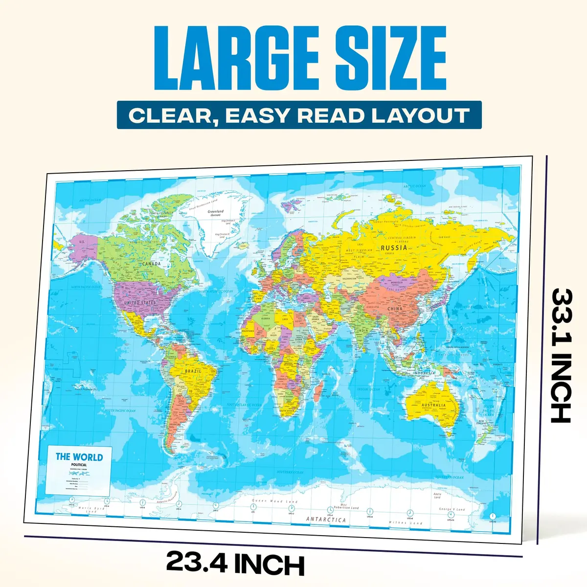 Hambli World Map Poster 24x33in - Write-On Wipe-Off, US Reverse, 2026 Updates | Interactive Learning Tool - view 5