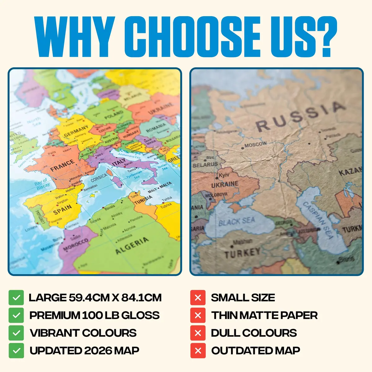 Hambli World Map Poster 24x33in - Write-On Wipe-Off, US Reverse, 2026 Updates | Interactive Learning Tool - view 6