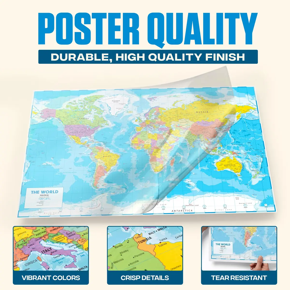 Hambli World Map Poster 24x33in - Write-On Wipe-Off, US Reverse, 2026 Updates | Interactive Learning Tool - view 2