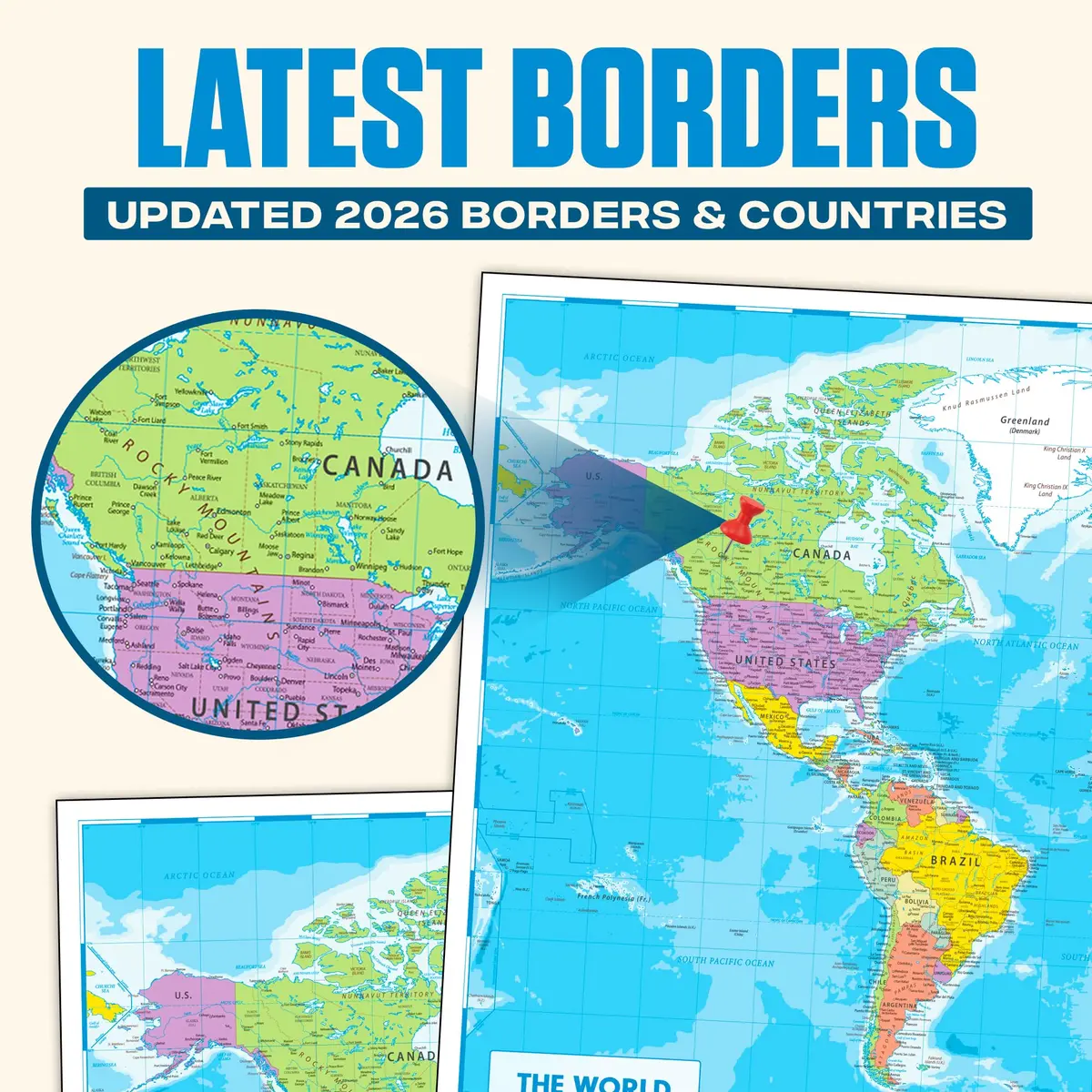 Hambli World Map Poster 24x33in - Write-On Wipe-Off, US Reverse, 2026 Updates | Interactive Learning Tool - view 3