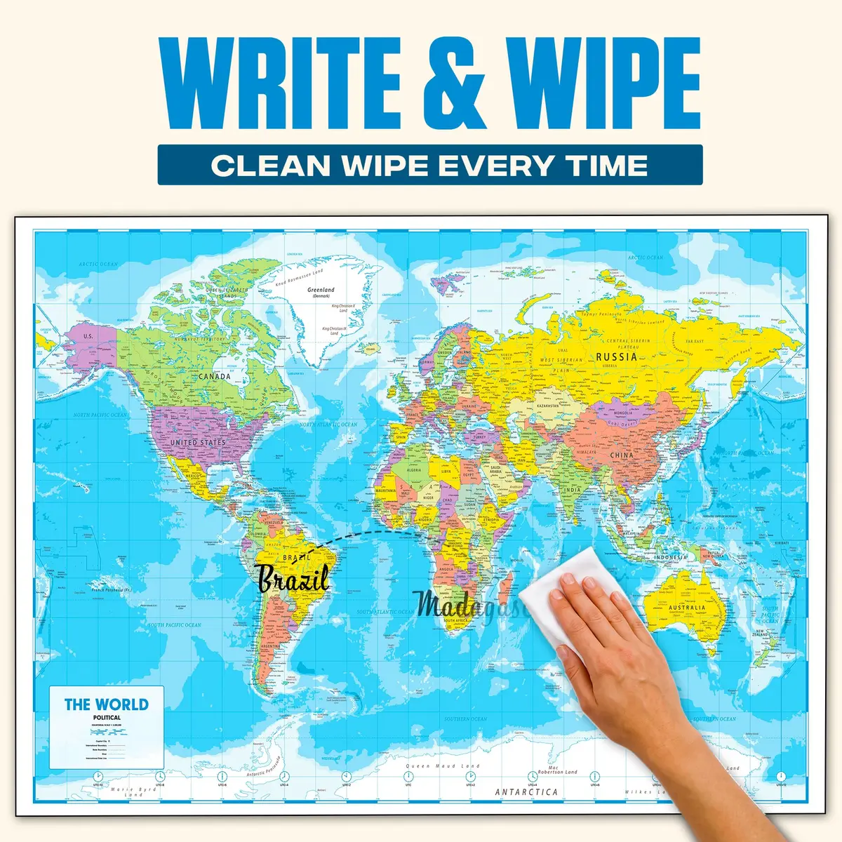 Hambli World Map Poster 24x33in - Write-On Wipe-Off, US Reverse, 2026 Updates | Interactive Learning Tool - view 4