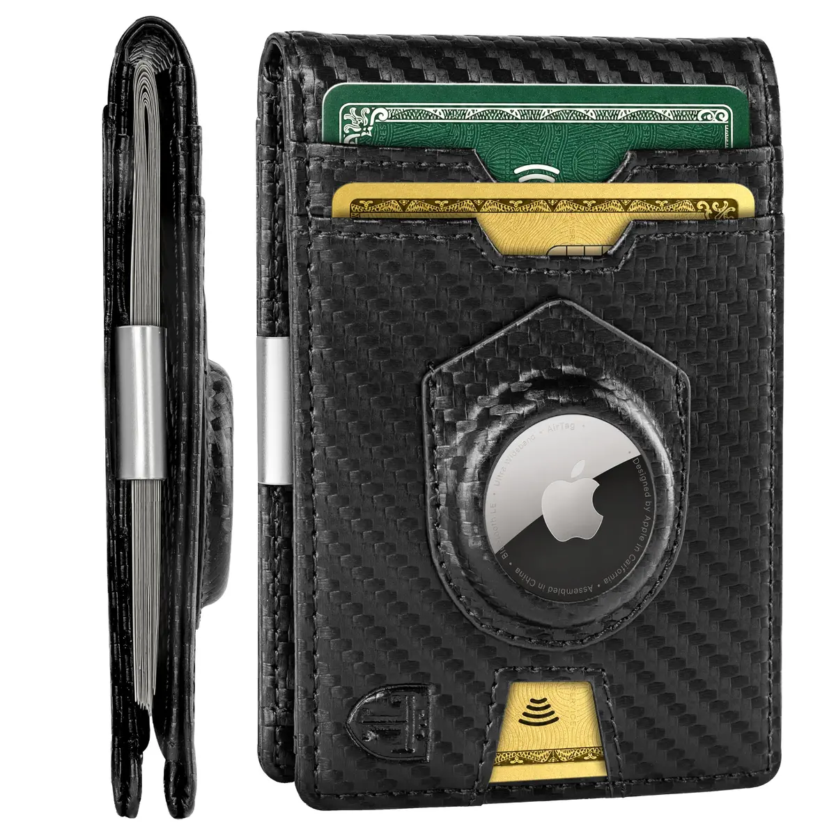TRAVANDO AirTag Money Clip Wallet with RFID Protection for Men, 11 Cards, Carbon - 11.4cm x 8.1cm x 2.0cm - main product image