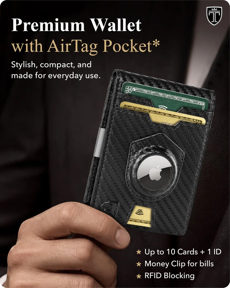 TRAVANDO AirTag Money Clip Wallet with RFID Protection for Men, 11 Cards, Carbon - 11.4cm x 8.1cm x 2.0cm - view 2