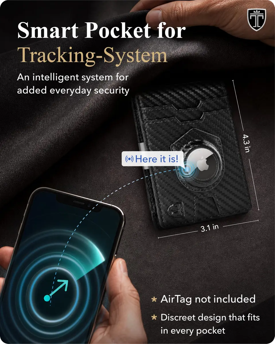 TRAVANDO AirTag Money Clip Wallet with RFID Protection for Men, 11 Cards, Carbon - 11.4cm x 8.1cm x 2.0cm - view 3