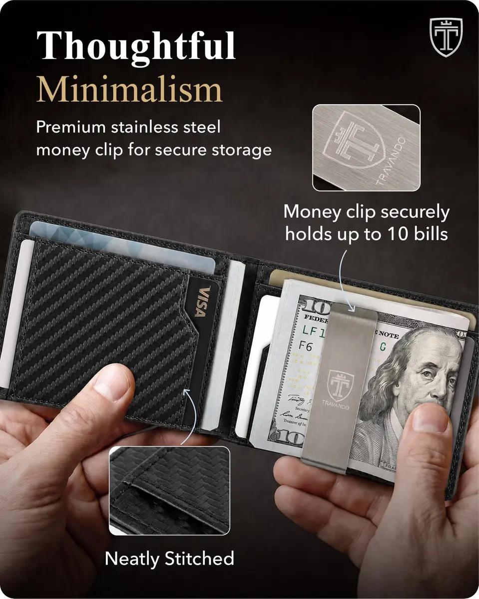 TRAVANDO AirTag Money Clip Wallet with RFID Protection for Men, 11 Cards, Carbon - 11.4cm x 8.1cm x 2.0cm - view 4