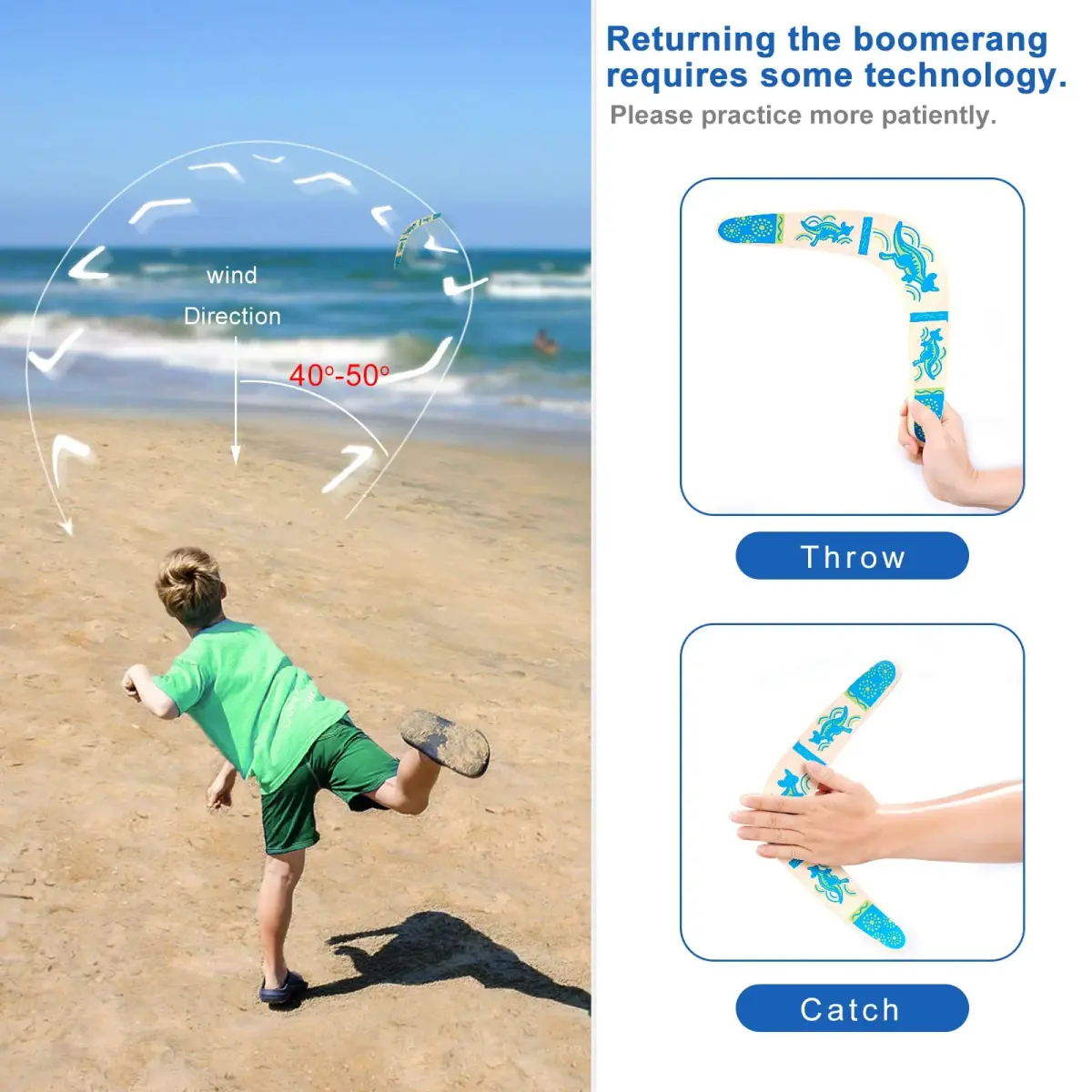 Inborntrait V-Shaped Boomerang 2 Pack (Blue & Light Brown) | Handmade Wooden Outdoor Toy for Ages 10+ - view 6