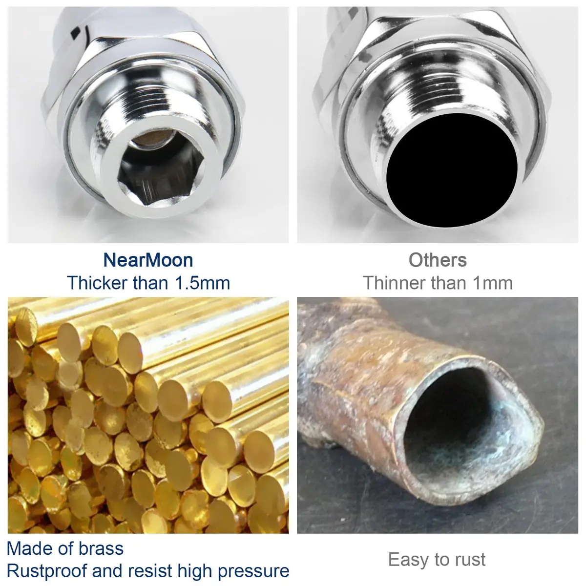 NearMoon Shower Head Swivel Ball Adapter - Solid Brass Connector with Chrome Finish | Adjustable Angle for Universal Shower Arms - view 6