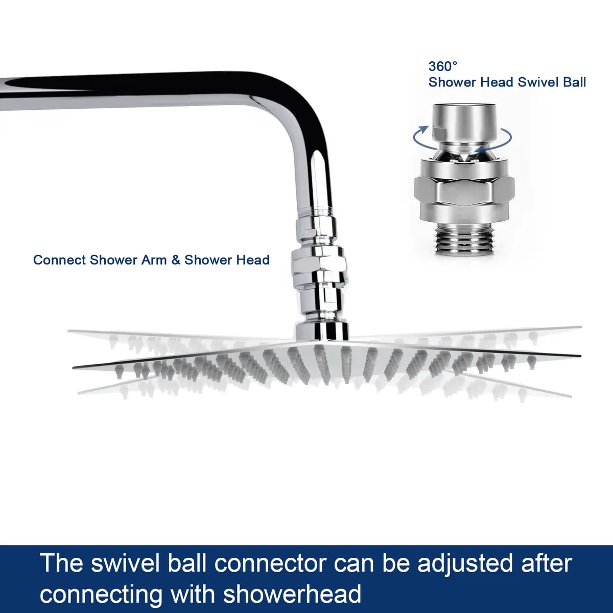 NearMoon Shower Head Swivel Ball Adapter - Solid Brass Connector with Chrome Finish | Adjustable Angle for Universal Shower Arms - view 2