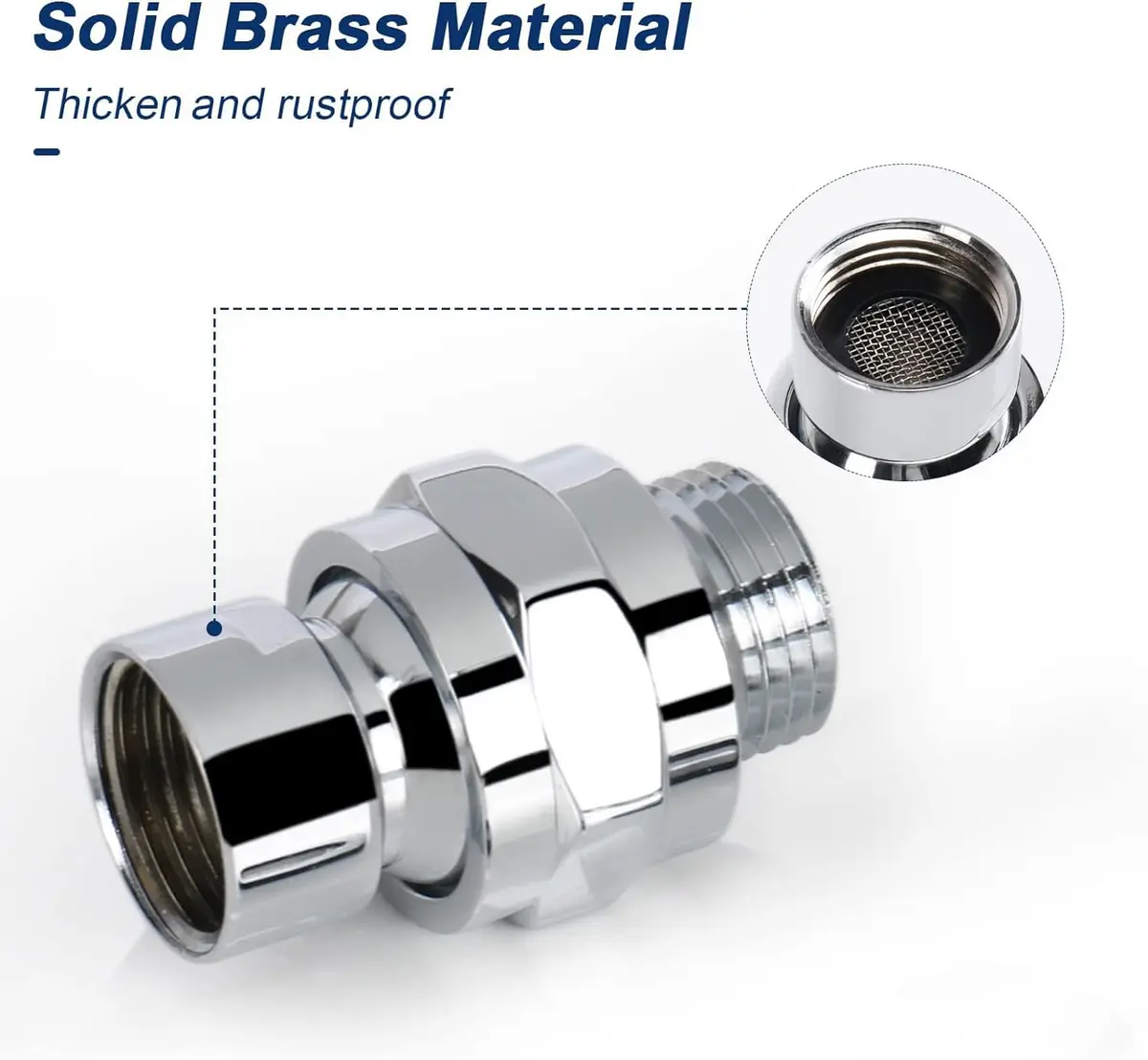 NearMoon Shower Head Swivel Ball Adapter - Solid Brass Connector with Chrome Finish | Adjustable Angle for Universal Shower Arms - view 4