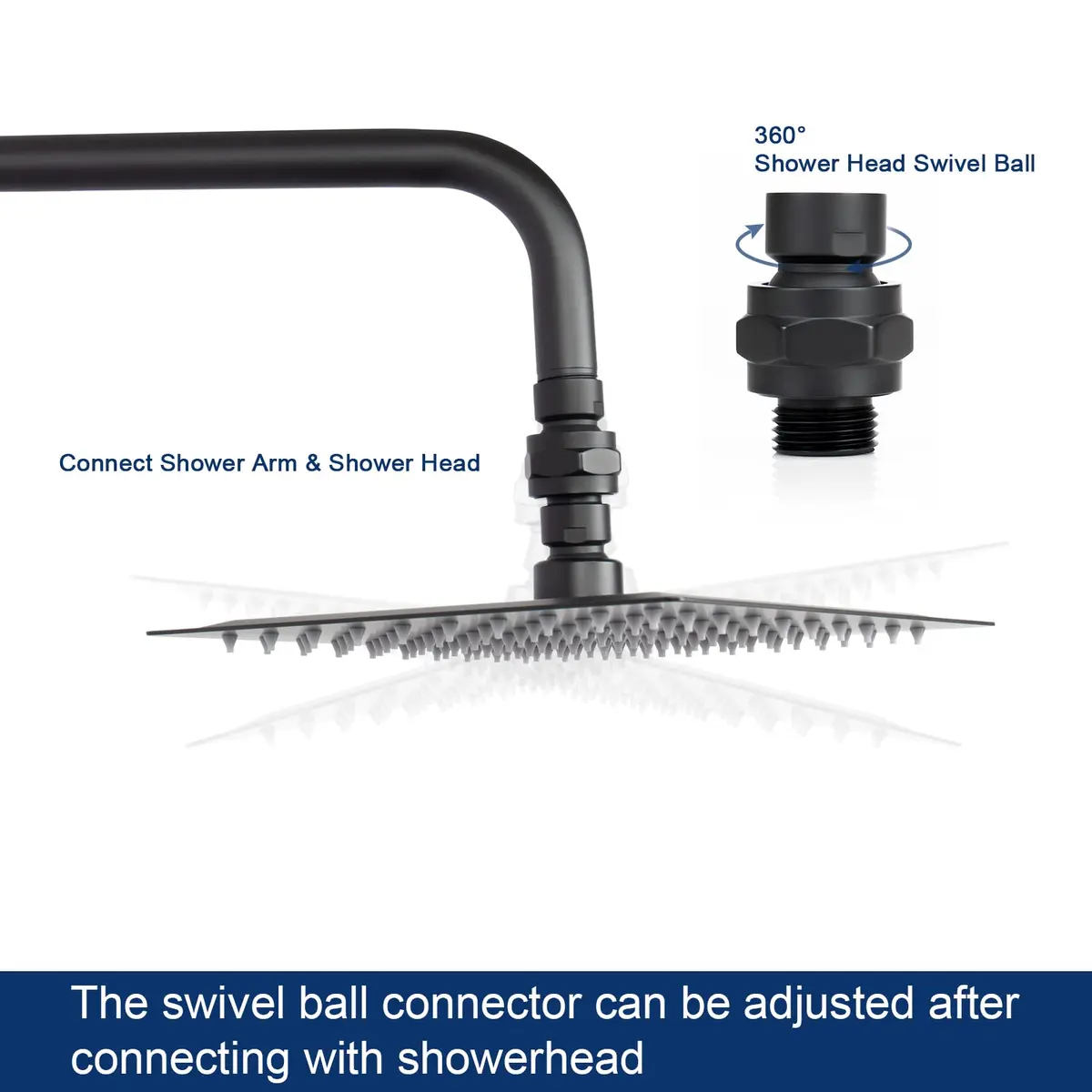 NearMoon Shower Head Swivel Ball Adapter Matte Black | Solid Brass Shower Connector Ball Joint Adjustable Universal Shower Arm Extension Component - view 2