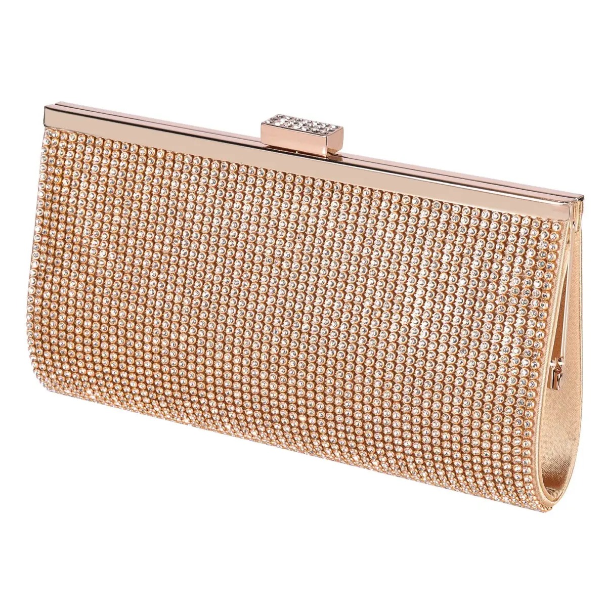 JIAN YA NA Gold Rhinestone Trihedral Clutch Evening Bag 11.3cm x 15.5cm | Bling Zipper Wedding Purse - main product image