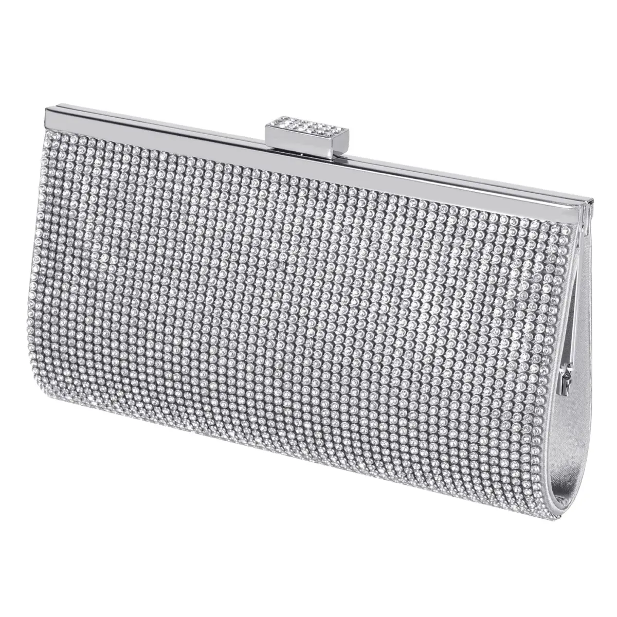 JIAN YA NA Silver Rhinestone Trihedral Clutch Evening Bag 11.3cm x 15.5cm | Bling Zipper Wedding Purse - main product image