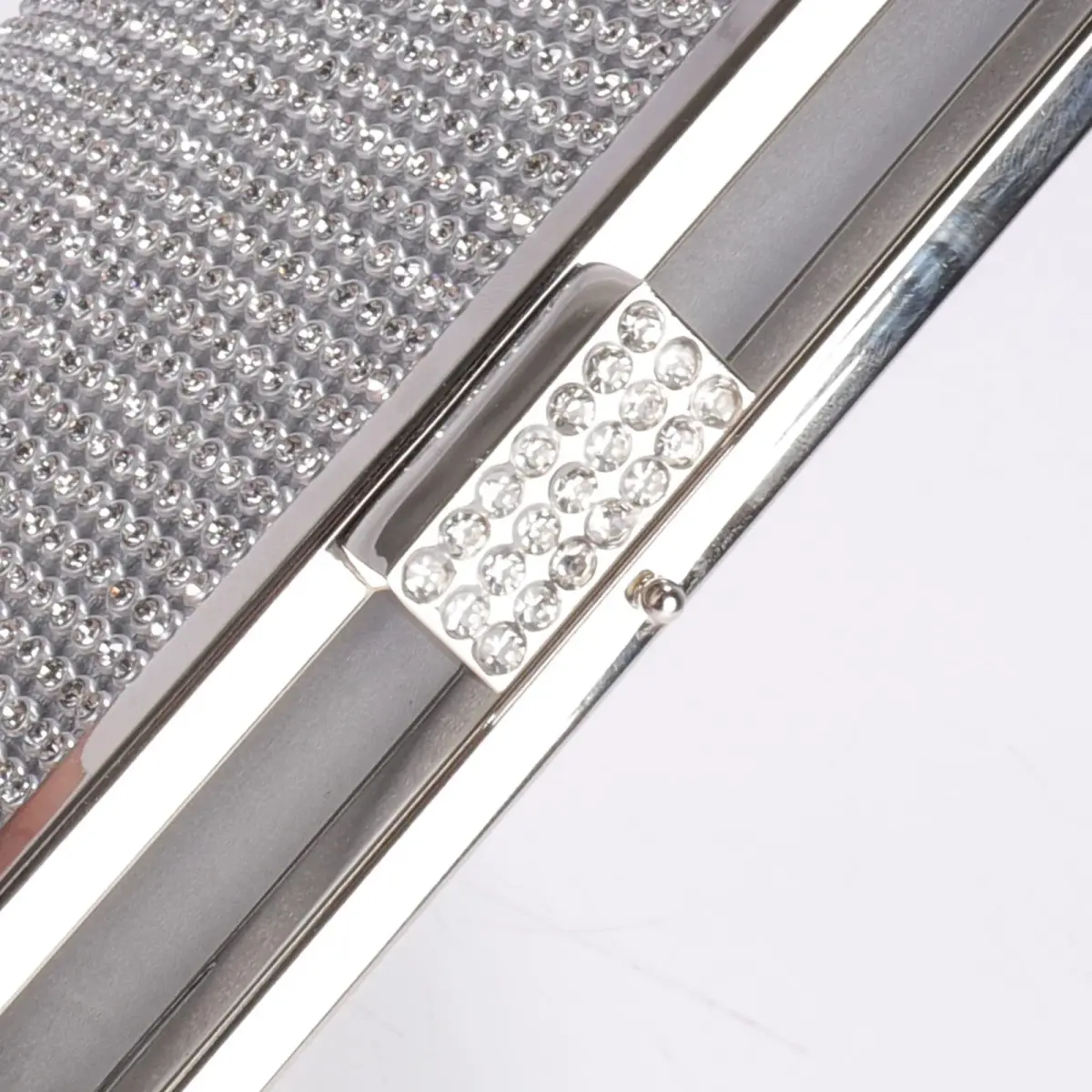 JIAN YA NA Silver Rhinestone Trihedral Clutch Evening Bag 11.3cm x 15.5cm | Bling Zipper Wedding Purse - view 3