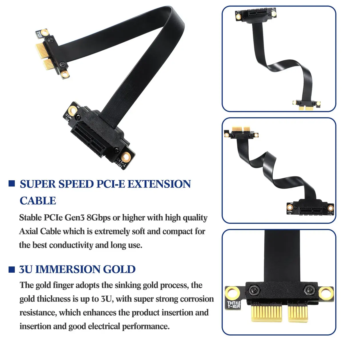 Photect 2 Pack Pcie X1 Extension Cable Riser 20cm | 90-Degree, Black, Compatible with PCIe 3.0 - view 2