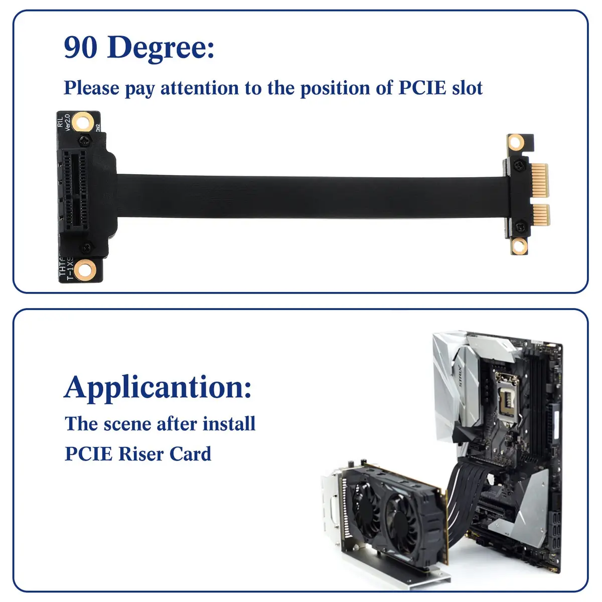 Photect 2 Pack Pcie X1 Extension Cable Riser 20cm | 90-Degree, Black, Compatible with PCIe 3.0 - view 3
