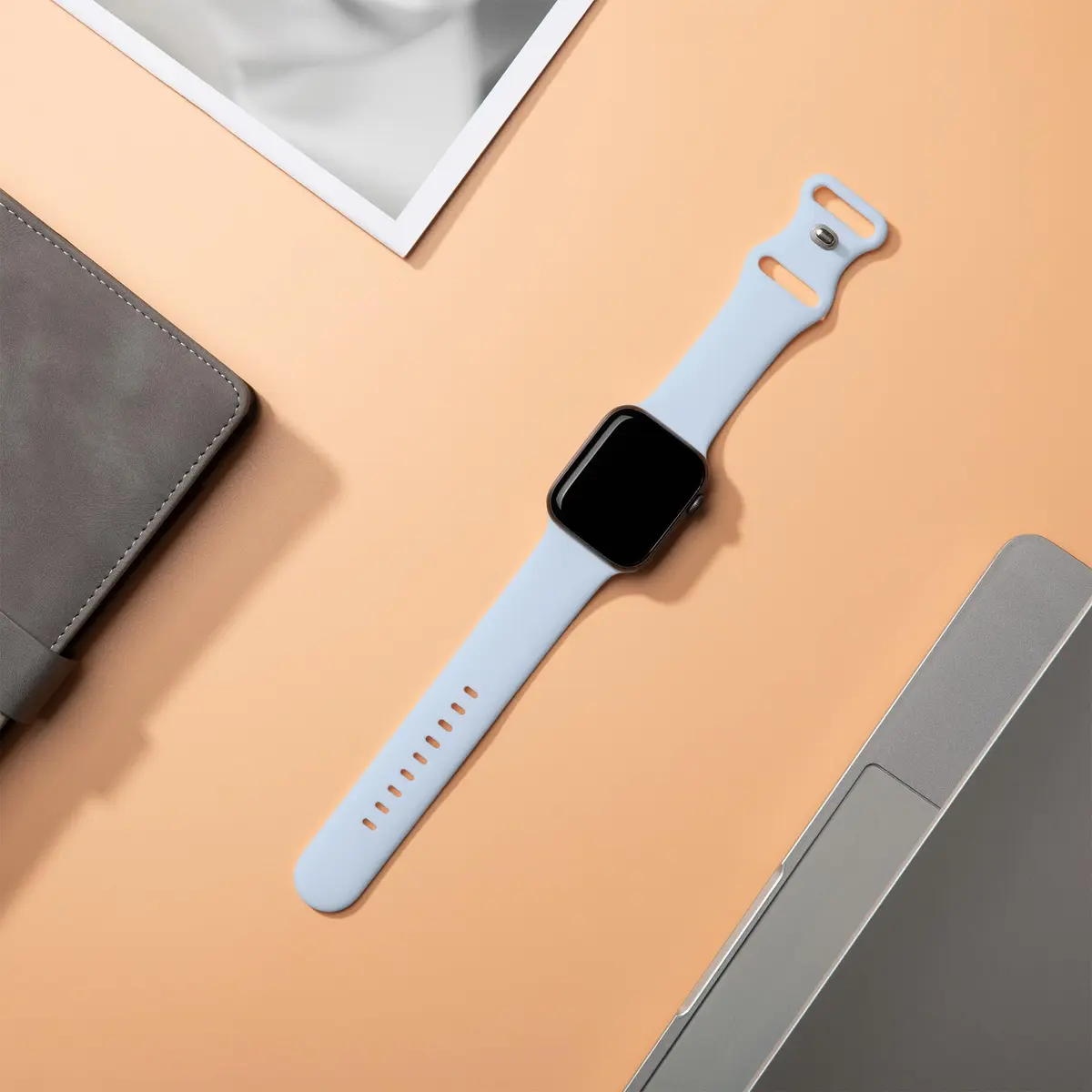 Cindgress Sport Band Compatible with Apple Watch Series Ultra SE 46mm 45mm 44mm 49mm Light Blue | Soft Silicone Strap for Women Men - view 2