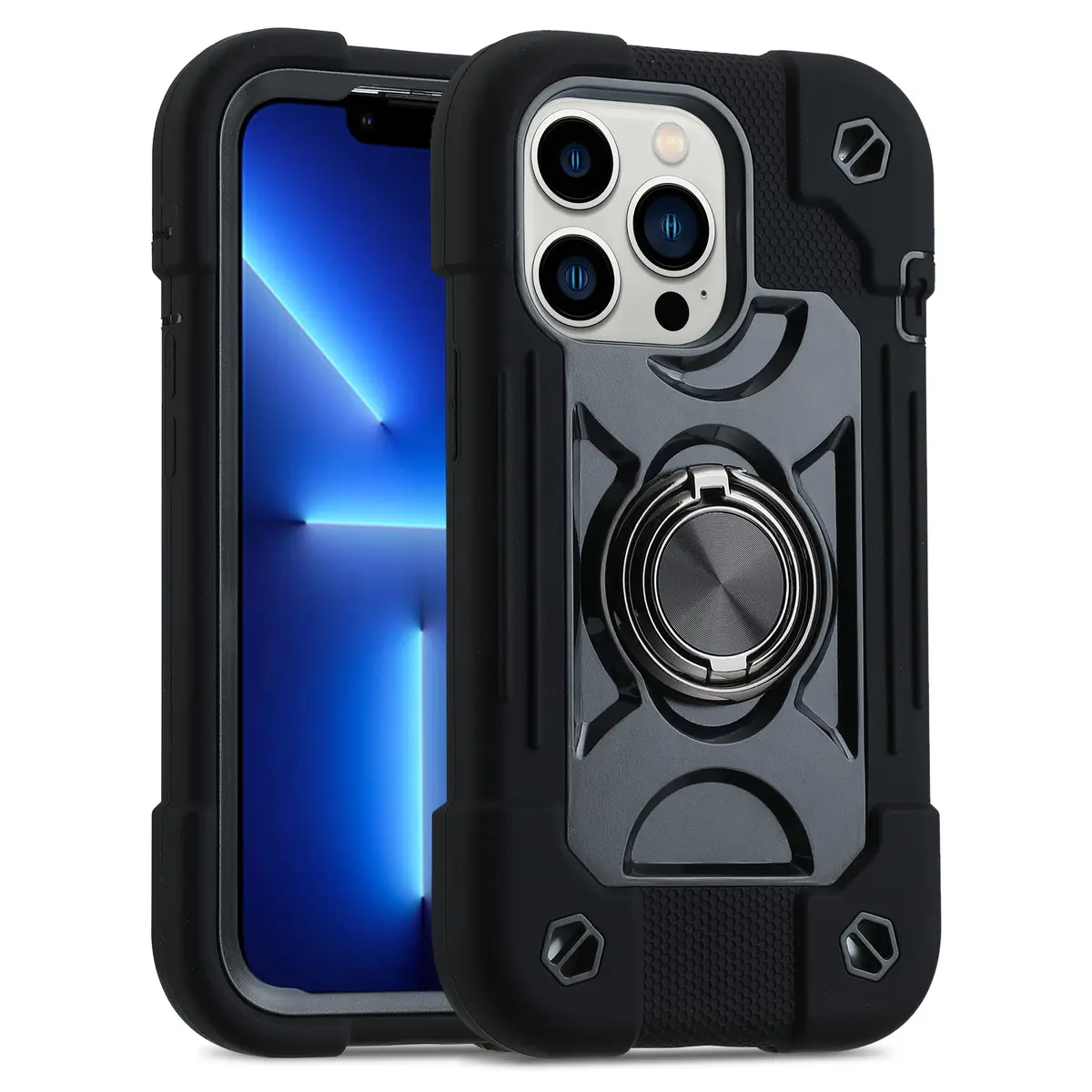 MARKILL Compatible with iPhone 13 Pro Max Case 6.7 Inch with Ring Stand, Heavy-Duty Military Grade Shockproof Phone Kids Cover for iPhone 13 Pro Max Black - main product image
