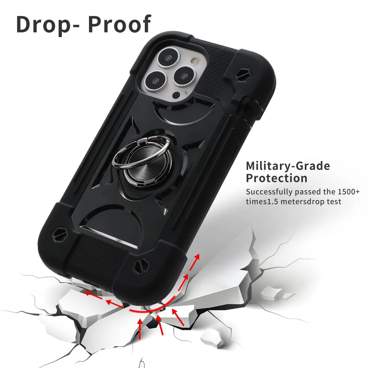 MARKILL Compatible with iPhone 13 Pro Max Case 6.7 Inch with Ring Stand, Heavy-Duty Military Grade Shockproof Phone Kids Cover for iPhone 13 Pro Max Black - view 2