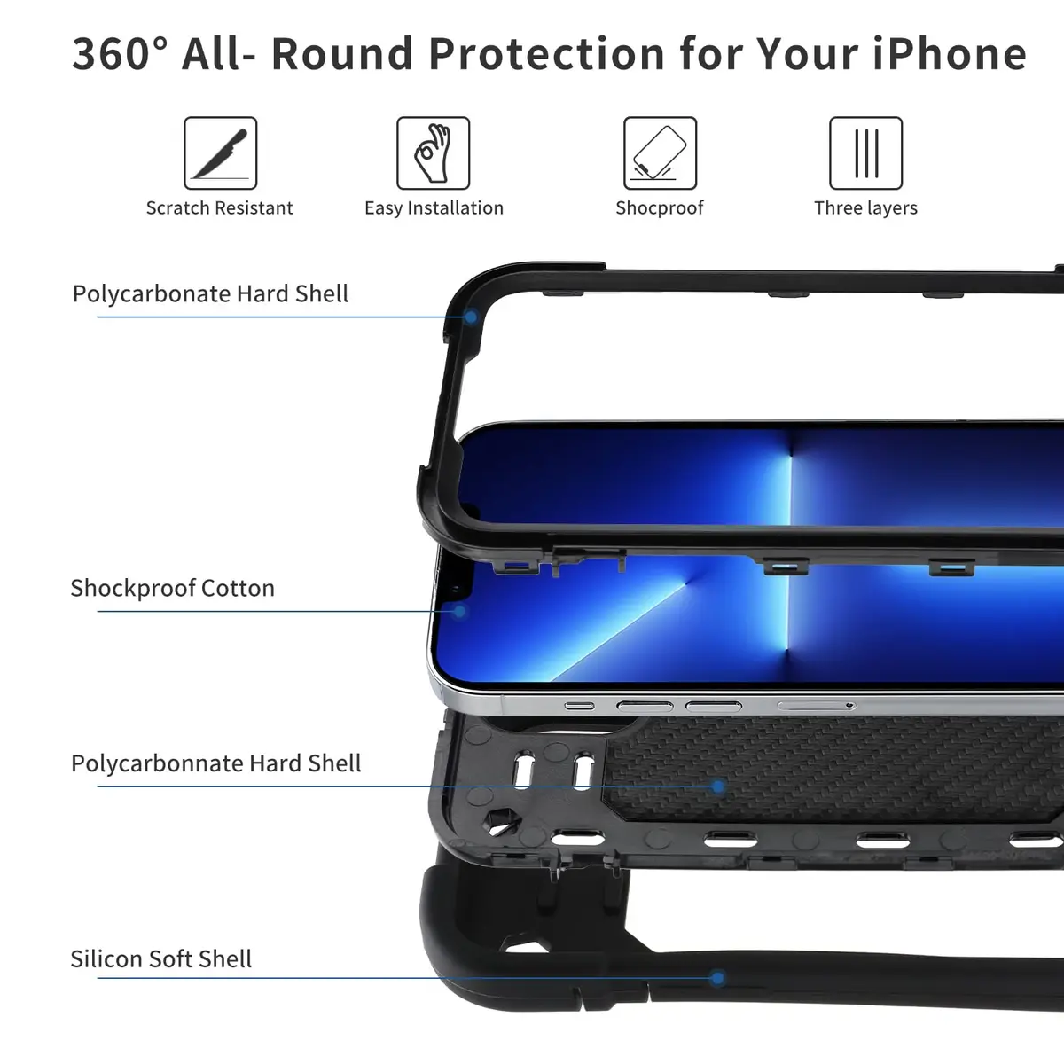 MARKILL Compatible with iPhone 13 Pro Max Case 6.7 Inch with Ring Stand, Heavy-Duty Military Grade Shockproof Phone Kids Cover for iPhone 13 Pro Max Black - view 3