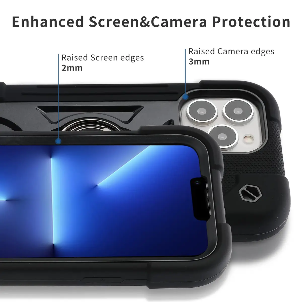 MARKILL Compatible with iPhone 13 Pro Max Case 6.7 Inch with Ring Stand, Heavy-Duty Military Grade Shockproof Phone Kids Cover for iPhone 13 Pro Max Black - view 4