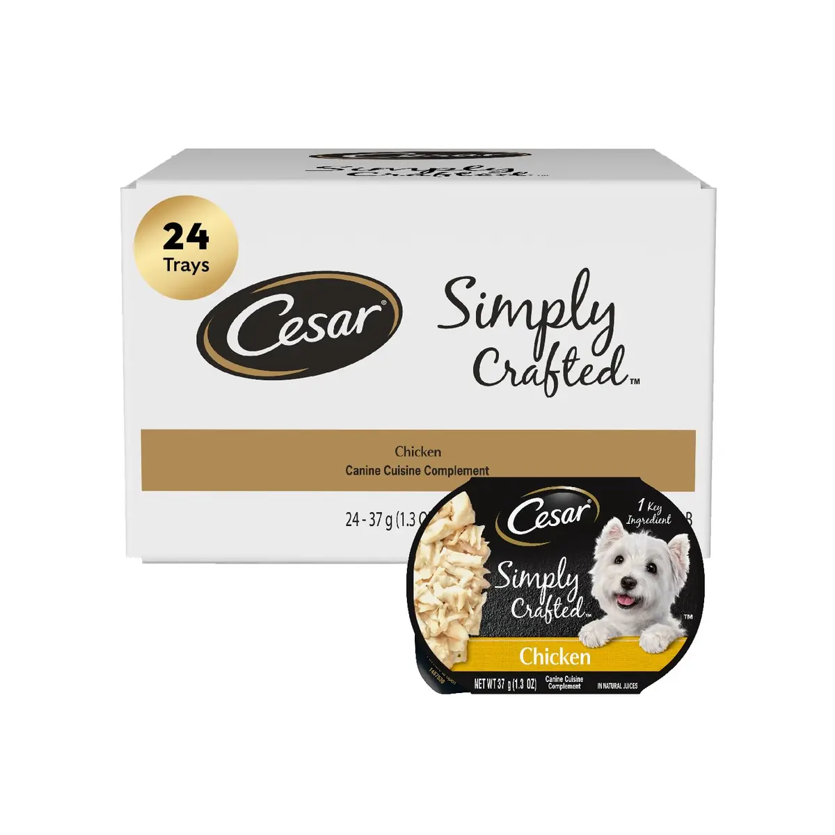 Cesar Simply Crafted Wet Dog Food Toppers, Chicken, 1.3 oz, 24 Count | Real Chicken, Easy Digest, Gourmet Meal Supplement - main product image