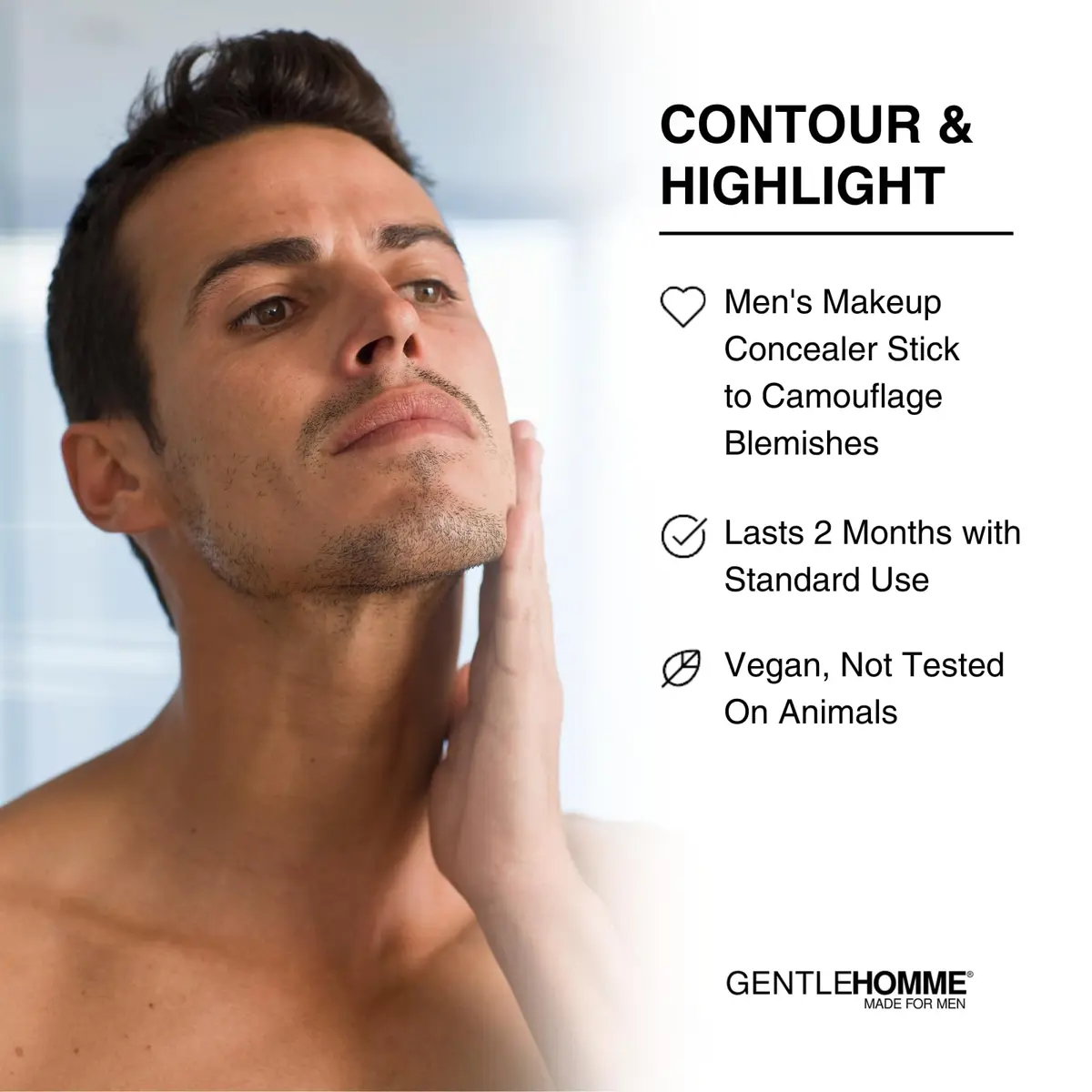 Gentlehomme Concealer Stick with Brush for Dark Circles, Medium Light | Full Coverage, Semi-Matte Finish - view 5
