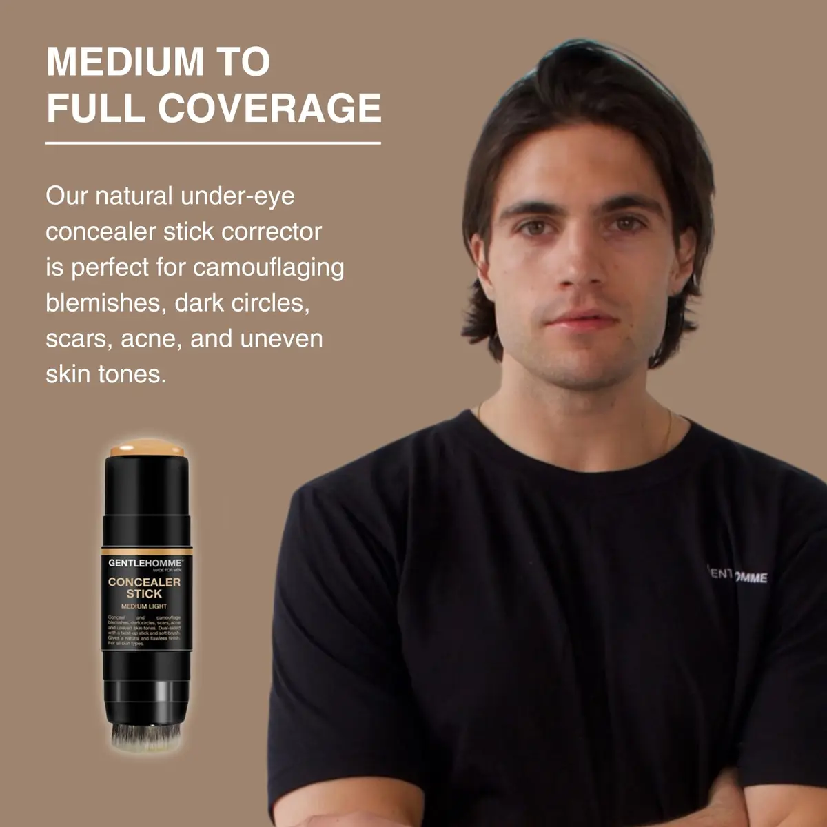 Gentlehomme Concealer Stick with Brush for Dark Circles, Medium Light | Full Coverage, Semi-Matte Finish - view 3