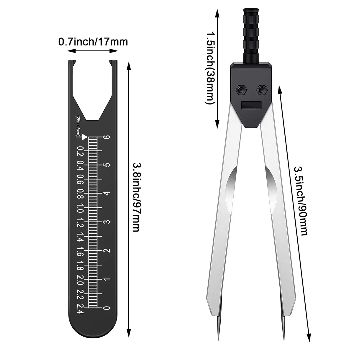 Frienda EKG Calipers Medical Caliper with Ruler, Black (2-Piece Set) | Stainless Steel, 7.05 Inch - view 2