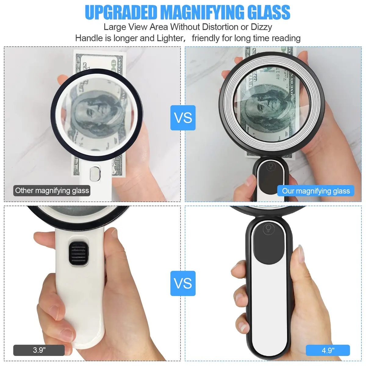 Arsir Rechargeable Magnifying Glass with Light, 30X 4.72in (12cm) Handheld LED Illuminated Book Magnifier - view 6