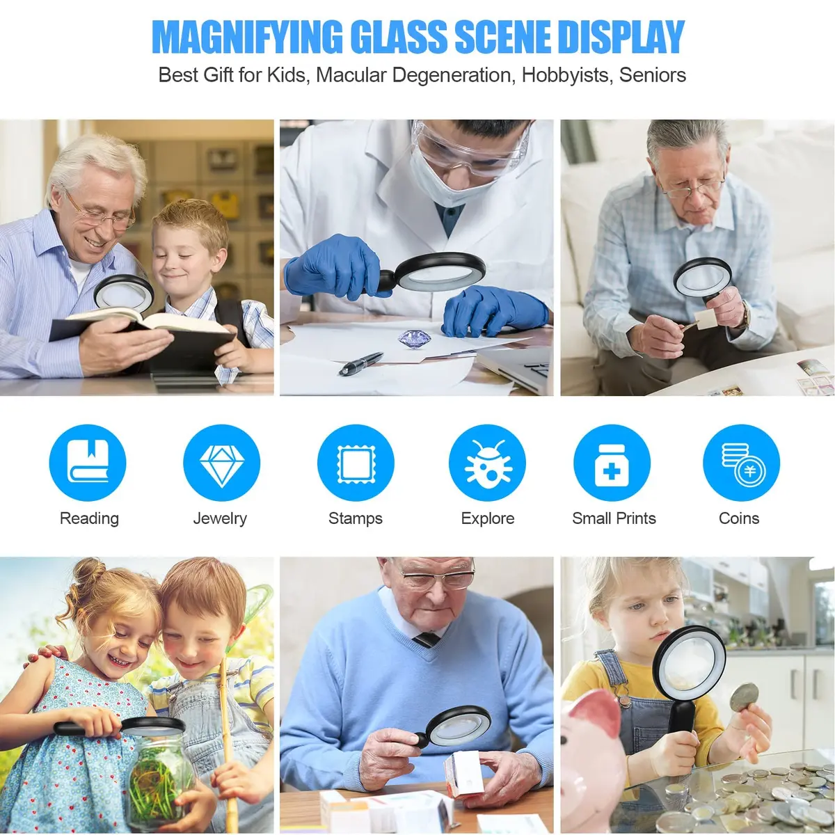 Arsir Rechargeable Magnifying Glass with Light, 30X 4.72in (12cm) Handheld LED Illuminated Book Magnifier - view 7
