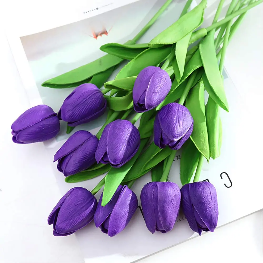 IPOPU Real Touch Purple Tulips 24PCS Artificial Flowers 34cm (13.4") | Lifelike Floral Arrangements for Home Decor - view 6