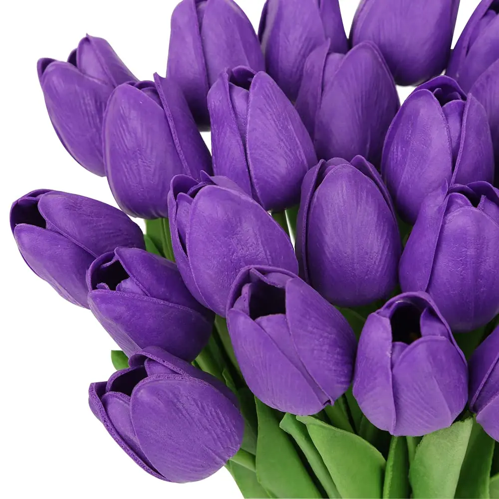 IPOPU Real Touch Purple Tulips 24PCS Artificial Flowers 34cm (13.4") | Lifelike Floral Arrangements for Home Decor - view 4