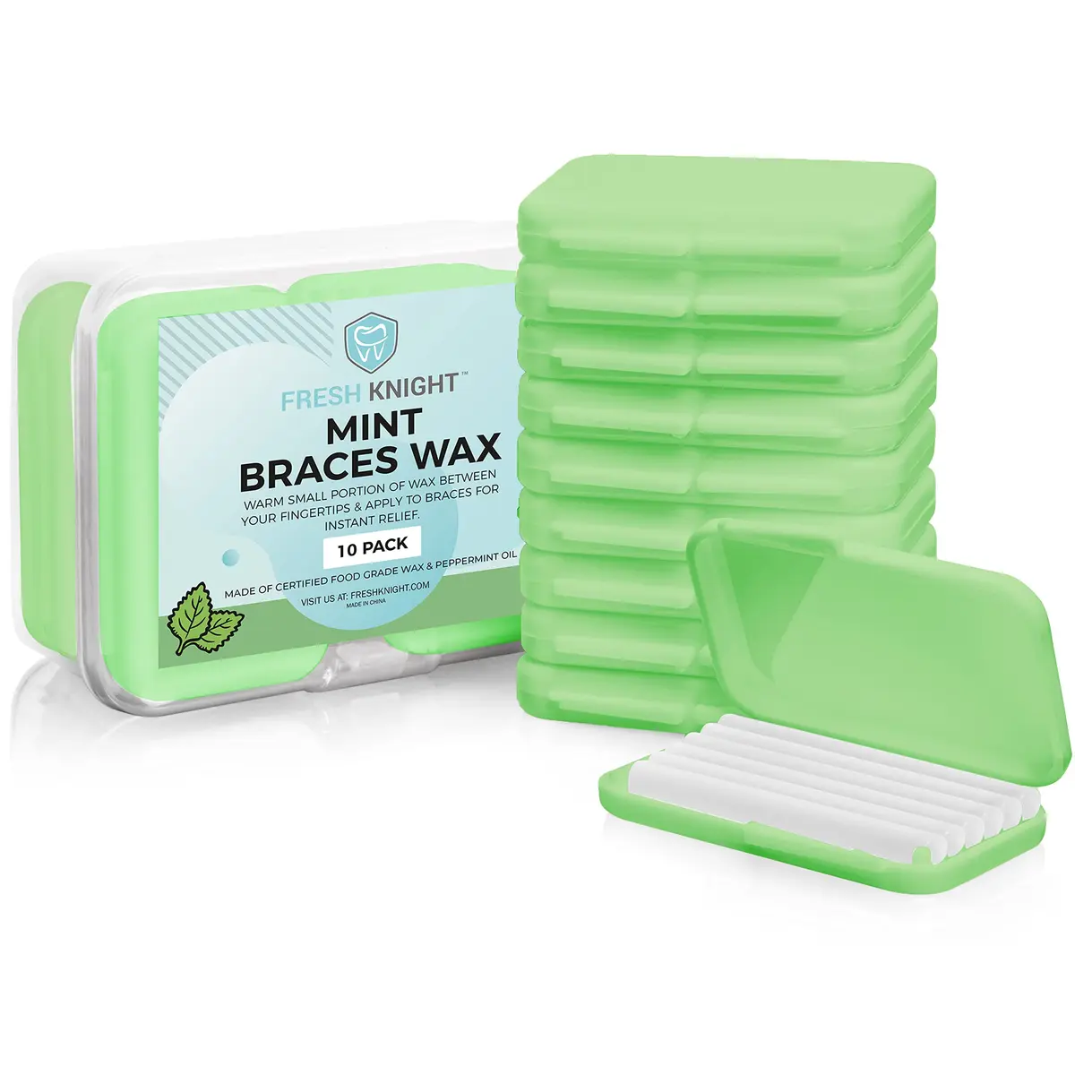 Fresh Knight Orthodontic Wax Strips with Cases (Mint) - 50 Strips | Food Grade Wax for Braces & Aligners - main product image