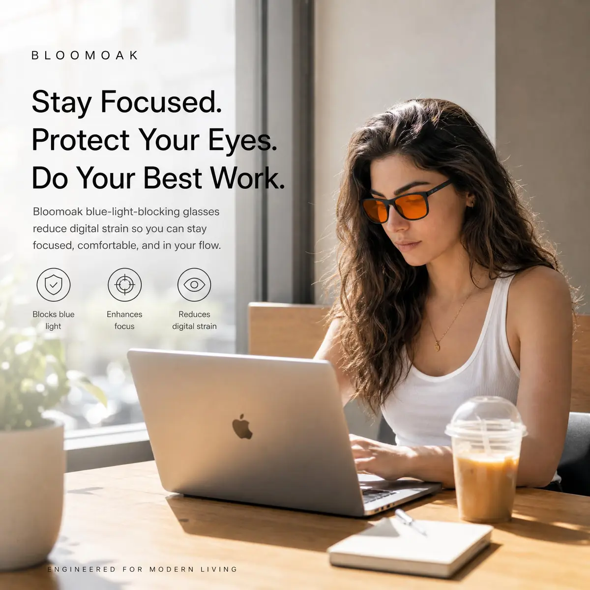 Bloomoak Amber Blue Light Blocking Glasses - Gaming & Sleep Aid - 145mm Arm, 58mm Lens Width | Filters 99% Harmful Blue Light - view 2
