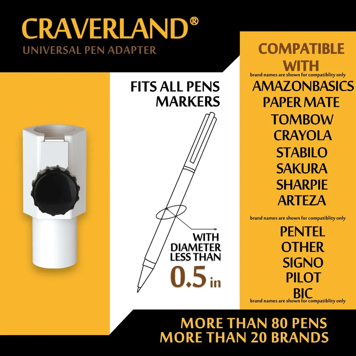 CRAVERLAND Universal Pen Adapter for Cricut Maker 4 3/Explore 4 3/Air 2/Maker/Venture Cutting Machines | Fits Pens <0.5" Diameter - view 3