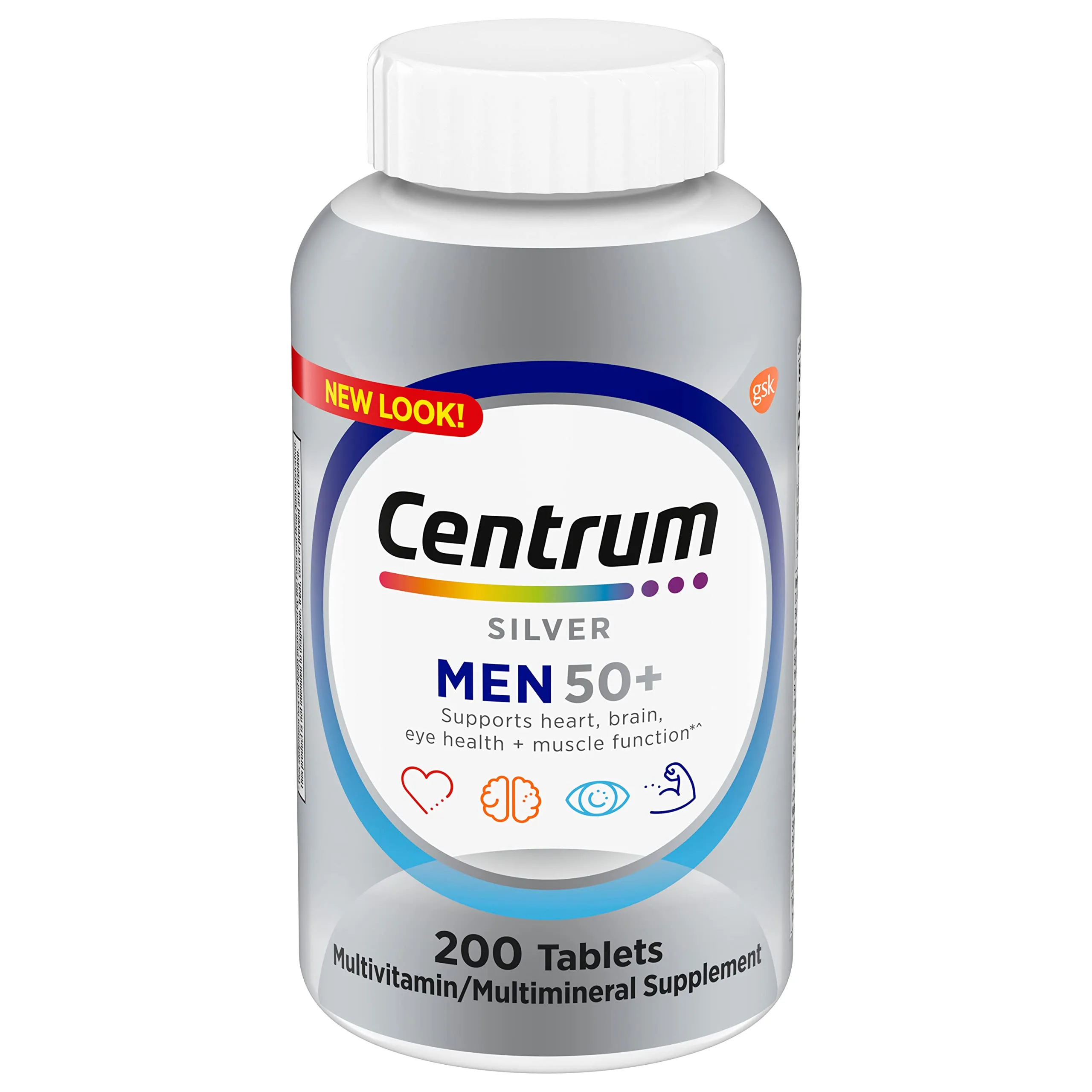 Centrum Silver Men's 50+ Multivitamin with Vitamin D3, B-Vitamins, Zinc for Memory and Cognition, 200 Count - main product image