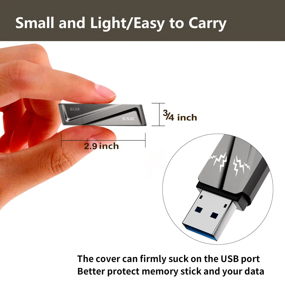 SSK 512GB USB 3.2 Gen2 External SSD Flash Drive 550MB/s Read Speed | USB-C Adapter Included - view 5
