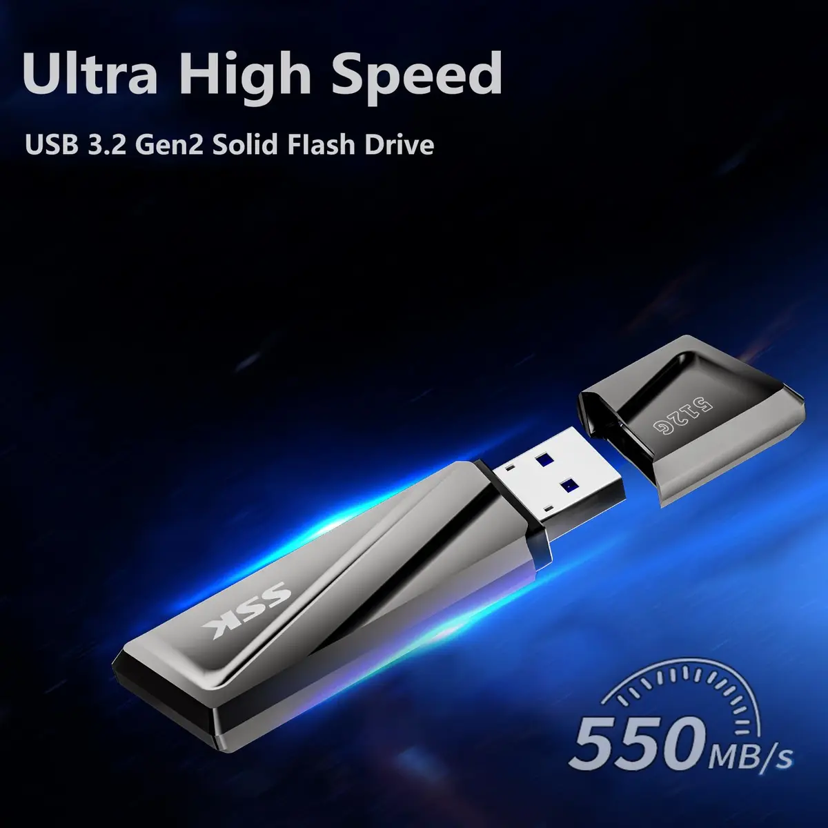 SSK 512GB USB 3.2 Gen2 External SSD Flash Drive 550MB/s Read Speed | USB-C Adapter Included - view 3