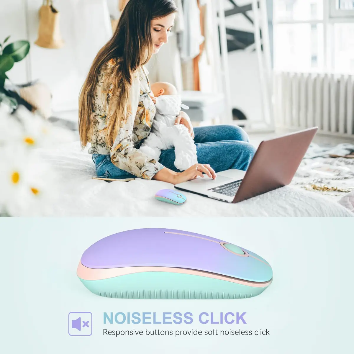 Unipows Wireless Mouse-2.4G Slim Portable Computer Mouse with Nano Receiver | 15.99 USD | 5M Clicks | Gradient Pink-Purple - view 4