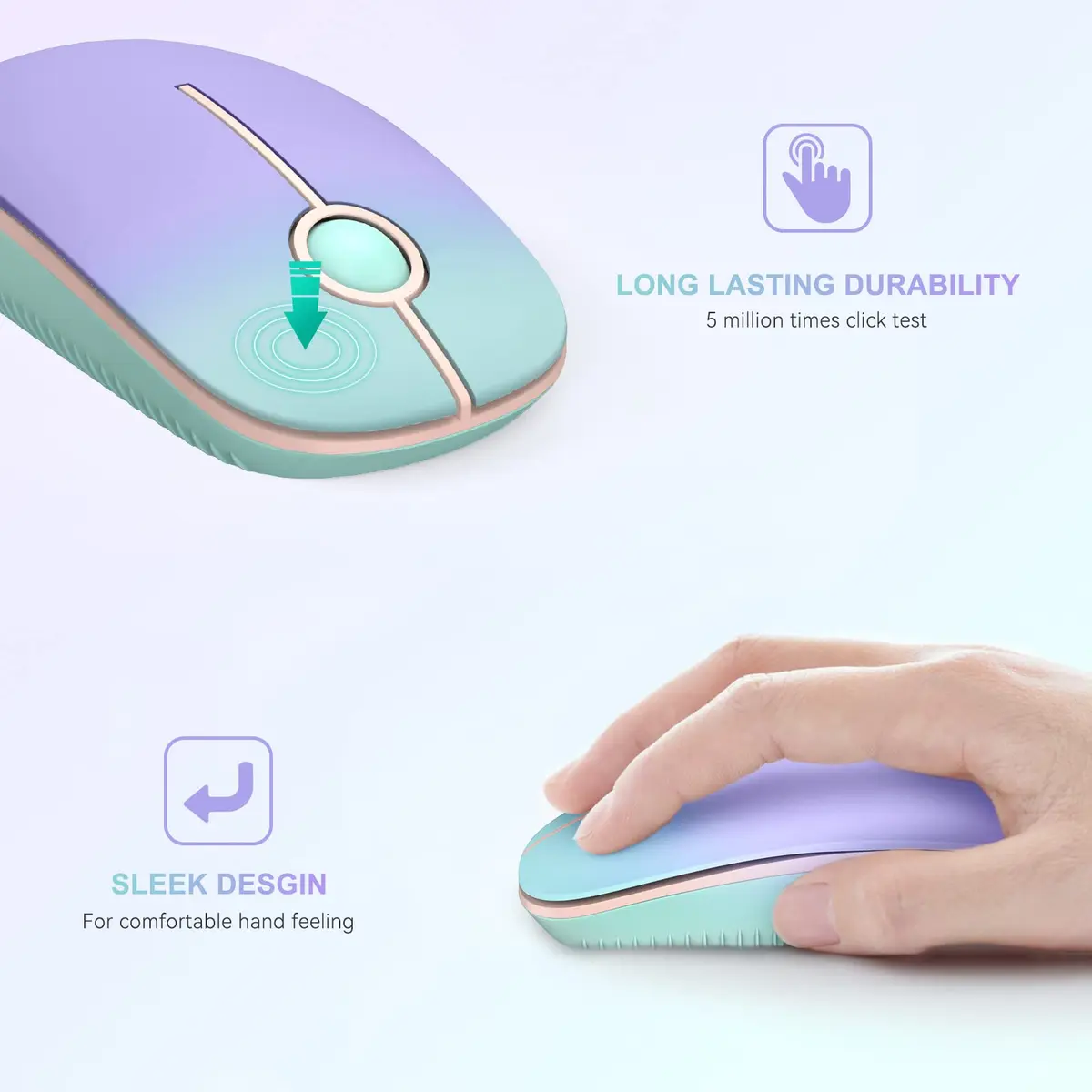 Unipows Wireless Mouse-2.4G Slim Portable Computer Mouse with Nano Receiver | 15.99 USD | 5M Clicks | Gradient Pink-Purple - view 5