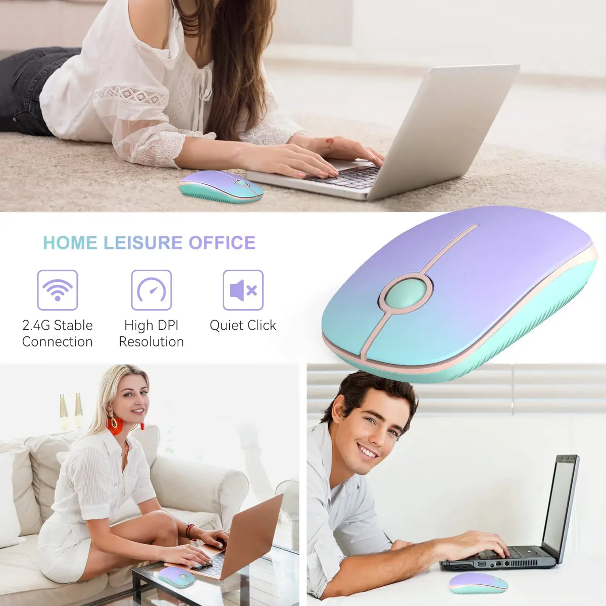 Unipows Wireless Mouse-2.4G Slim Portable Computer Mouse with Nano Receiver | 15.99 USD | 5M Clicks | Gradient Pink-Purple - view 7