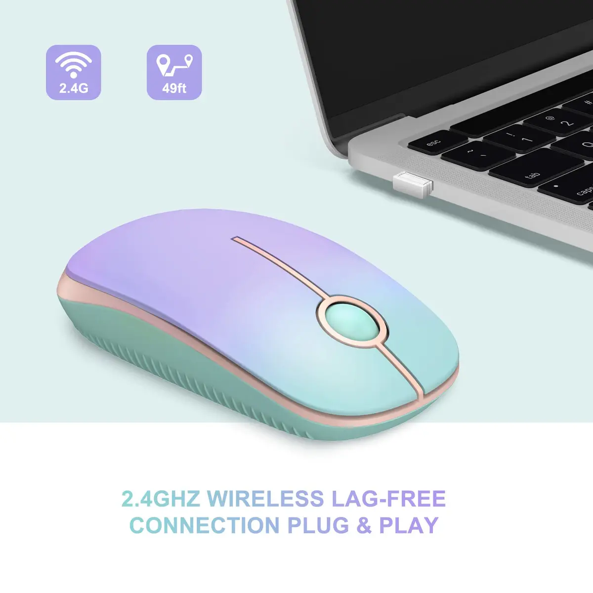 Unipows Wireless Mouse-2.4G Slim Portable Computer Mouse with Nano Receiver | 15.99 USD | 5M Clicks | Gradient Pink-Purple - view 2