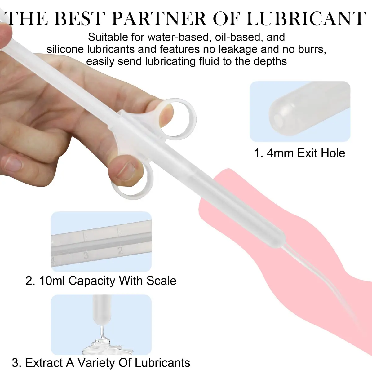 NEWJINDA Lube Applicator Syringe with Storage Bag, 2-Pack, 10ml Precise Scales, 6.5" Clear Red | Reusable Lubricant Tube Applicator - view 3