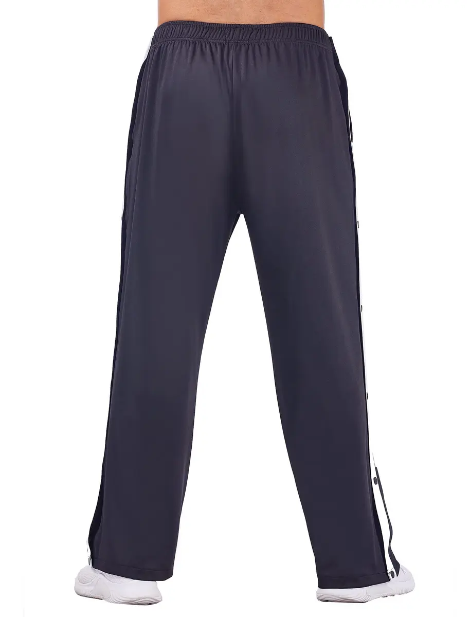 Deyeek Men's Tear Away Basketball Pants High Split Snap Button Casual Post-Surgery Sweatpants with Pockets Navy Blue | Stretchable, Comfortable, Post-Surgery Wear - view 2
