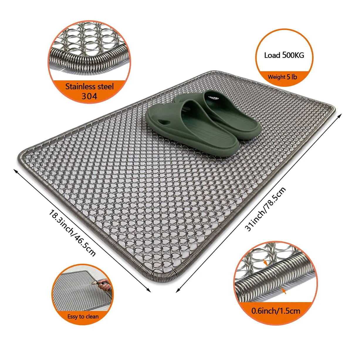 DAOMAER Metal Outdoor Entrance Door Mat, Waterproof, Odorless, Easy to Clean, All-Weather Heavy Duty Scraper Door Mat 47cm x 79cm (18.5"x31") | Stainless Steel Wire Mesh - view 2