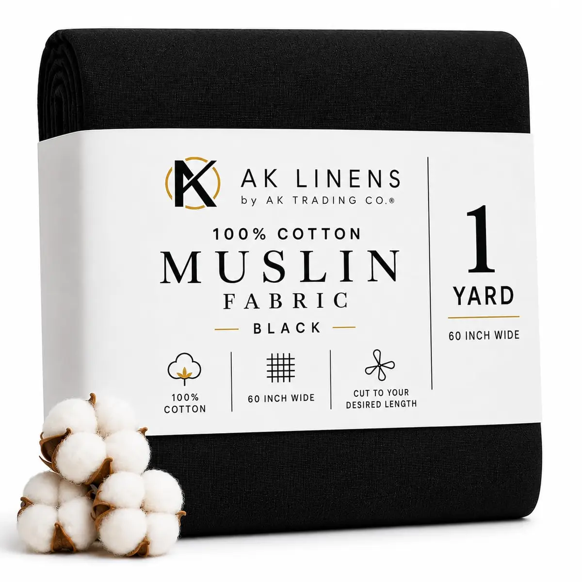 AK TRADING CO. Muslin Fabric - Draping Fabric - Black 1 Yard | 100% Cotton, Medium Weight, 60in Wide - main product image